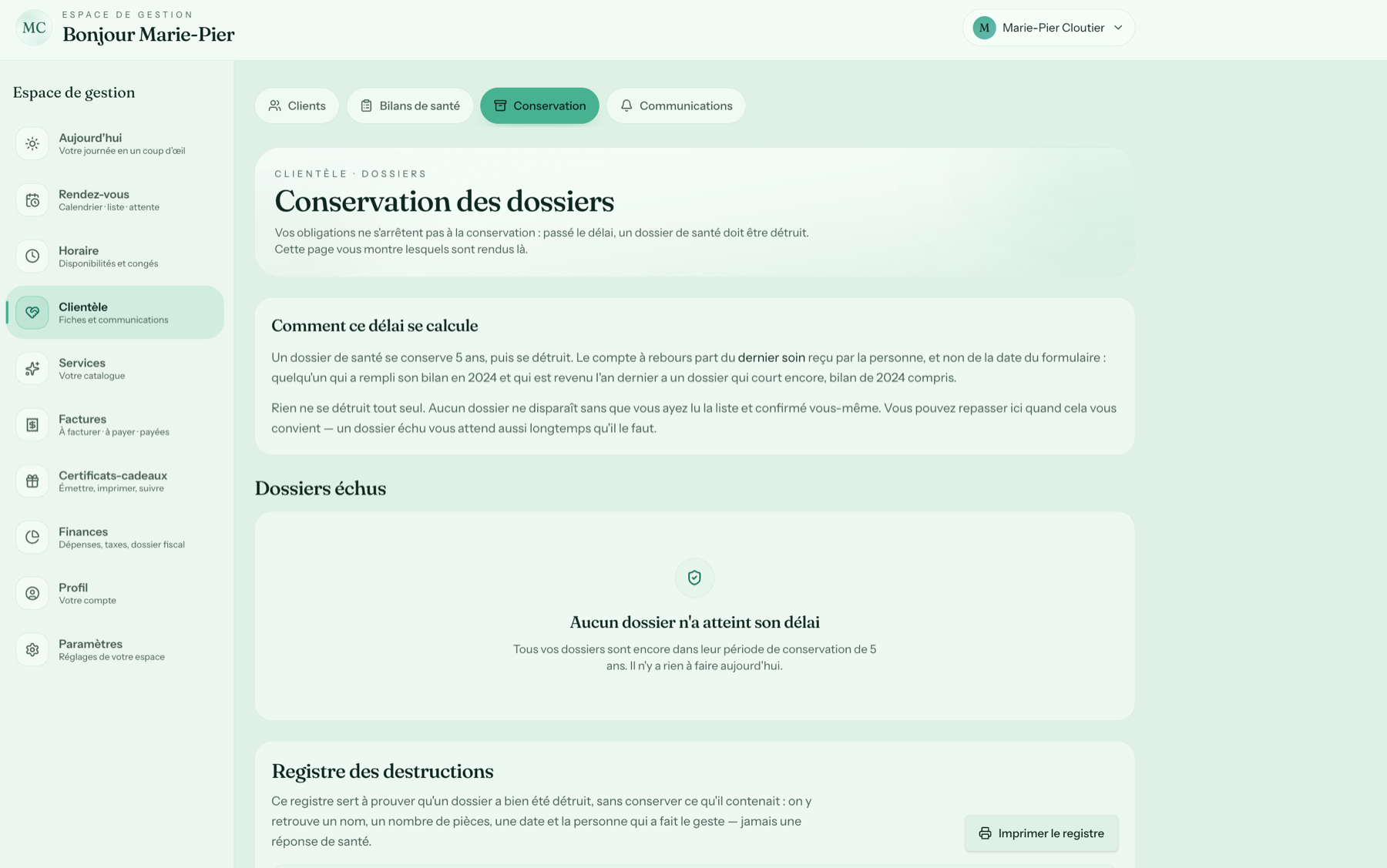 Conservation des dossiers et registre de destruction dans Créno-QC en format ordinateur