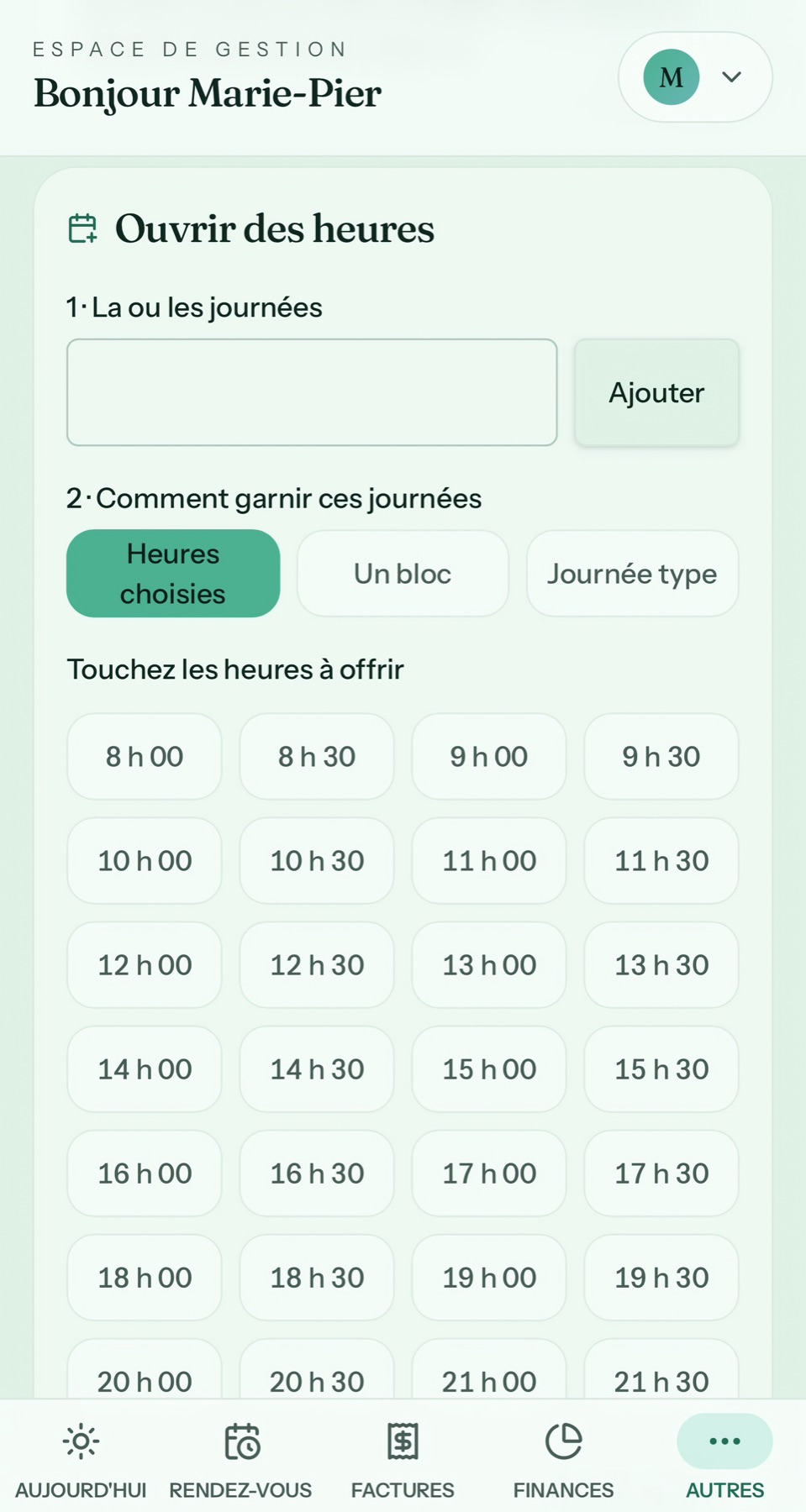 Horaire dans Créno-QC sur mobile